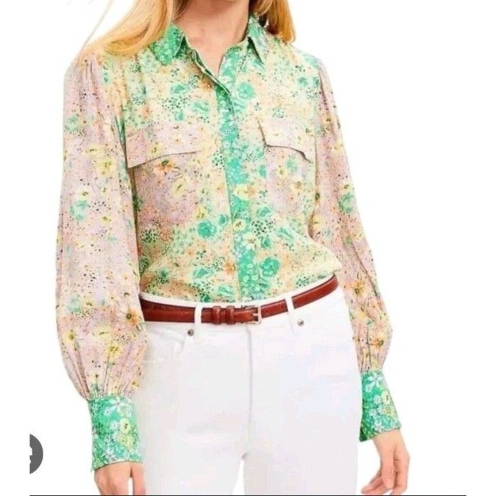 Loft Floral Patchwork Bishop Sleeve Button Up Shi… - image 1